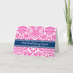Pink Blue Damask Danke, Bridesmaid Friend Dankeskarte