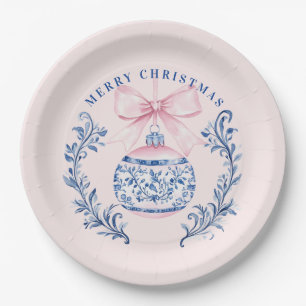 Pink & Blue Damask Wappen Weihnachtsschmuck Pappteller