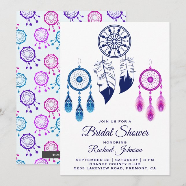 Pink Blue Dream Catcher Bridal Dusche Einladung (Vorne/Hinten)