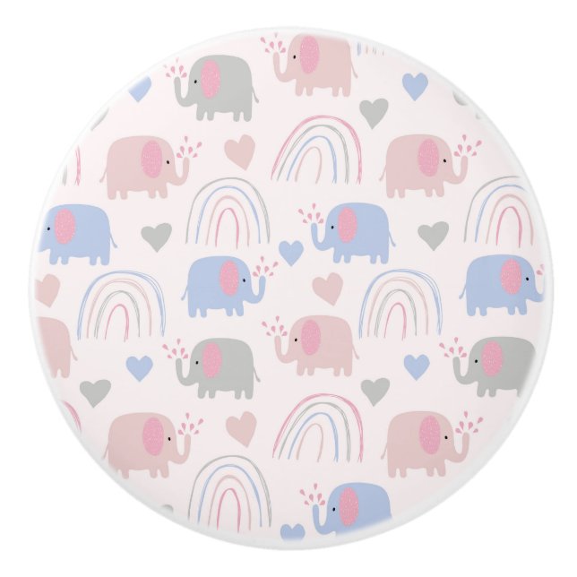Pink Blue Elephants Rainbows Baby Kinderzimmer Keramikknauf (Vorderseite)