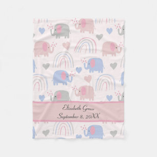 Pink Blue Elephants Rainbows Kinderzimmer Fleecedecke