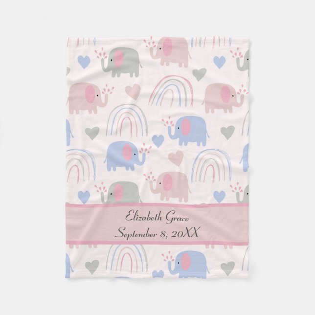 Pink Blue Elephants Rainbows Kinderzimmer Fleecedecke (Vorderseite)