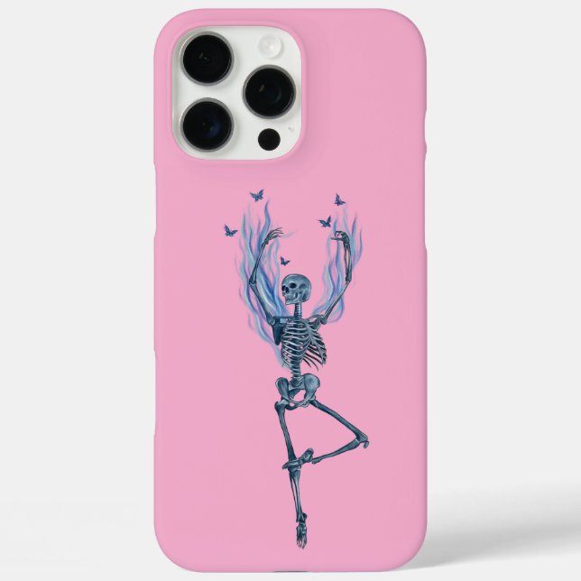Pink Blue Flames Ballerina Dancing Skeleton Design iPhone 16 Pro Max Hülle (Rückseite)