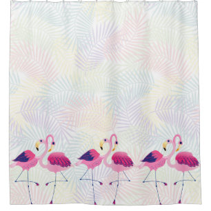 Pink & Blue Flamingos Illustration Duschvorhang