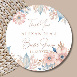 Pink Blue Floral Boho Chic Brautparty Vielen Dank Runder Aufkleber