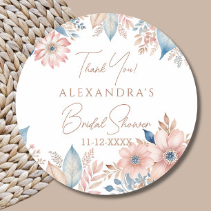 Pink Blue Floral Boho Chic Brautparty Vielen Dank Runder Aufkleber