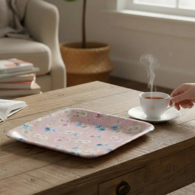 Pink Blue Floral coquette Birthday  Pappteller (Von Creator hochgeladen)