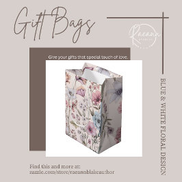 Pink & Blue Floral Design Geschenktasche Mittlere Geschenktüte