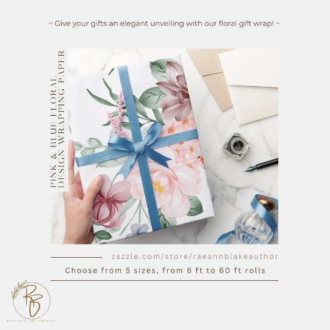 Pink & Blue Floral Design Umschlagpapier Geschenkpapier (Von Creator hochgeladen)