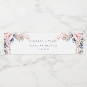 Pink Blue Floral Elegant Script 60. Geburtstag