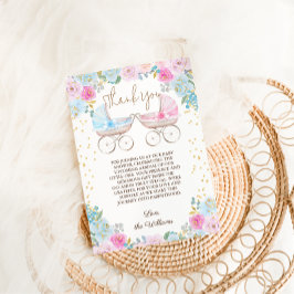 Pink Blue Floral Gender Reveal Baby Dusche Dankeskarte