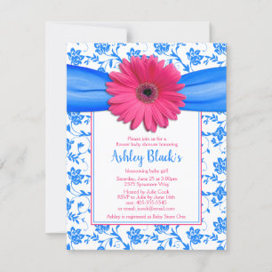 Pink Blue Floral Gerbera Daisy Baby Dusche Einladung