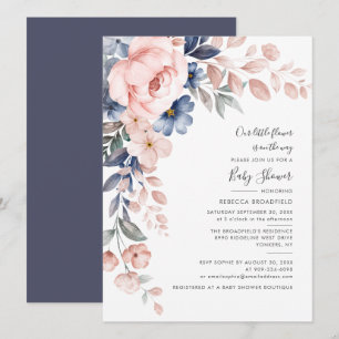 Pink Blue Floral Pastel Bloom Baby Dusche Einladung