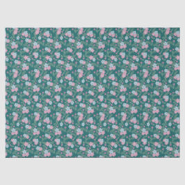 Pink & Blue Floral Pattern on Teal – Modern Seidenpapier