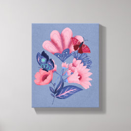 Pink Blue Floral Schmetterlinge Kunst Leinwanddruck