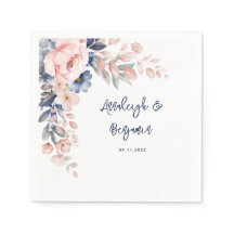 Pink Blue Floral Script Hochzeitsschrift Botanisch