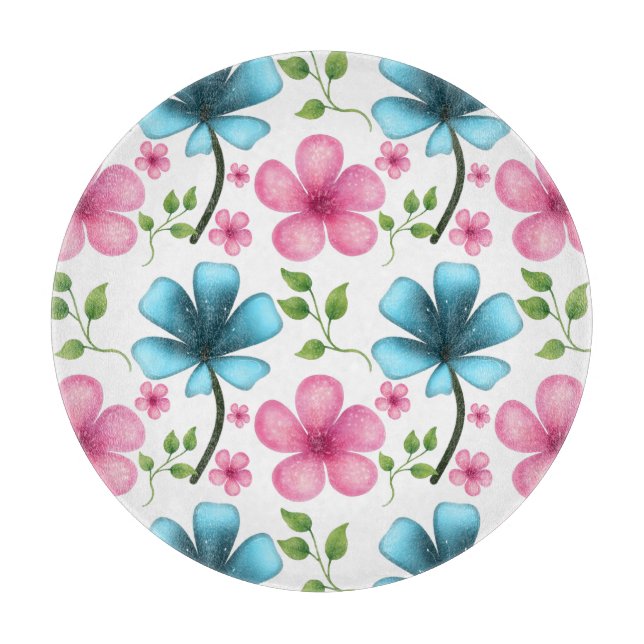 Pink & Blue Floral Seamless Pattern Schneidebrett (Vorderseite)