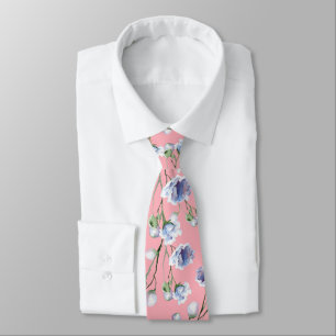 Pink Blue Floral wedding Neck Tie Krawatte