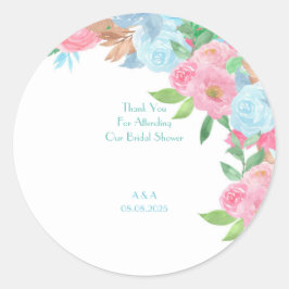 Pink Blue floral wedding Runder Aufkleber