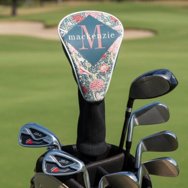 Pink Blue Floral William Morris Elegant Monogram Golf Headcover (Von Creator hochgeladen)