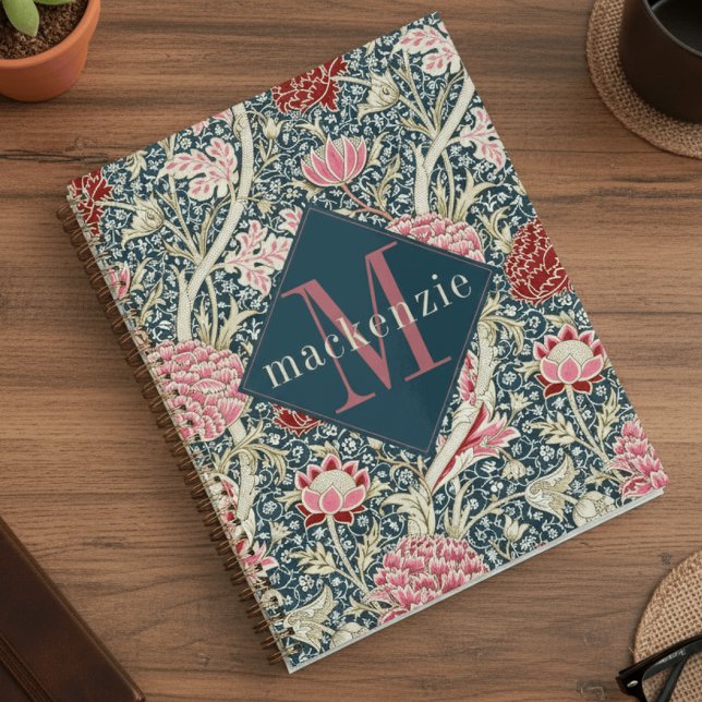Pink Blue Floral William Morris Elegant Monogram Planer (Von Creator hochgeladen)