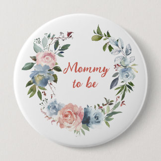 Pink Blue Floral Wreath Mommy zu 4" Button