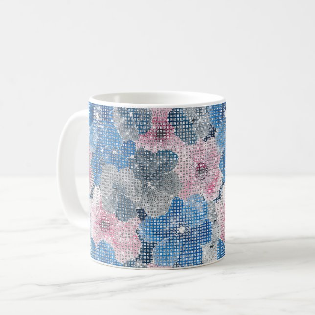 Pink Blue Flowers Sparkle Kaffeetasse (Vorderseite Links)