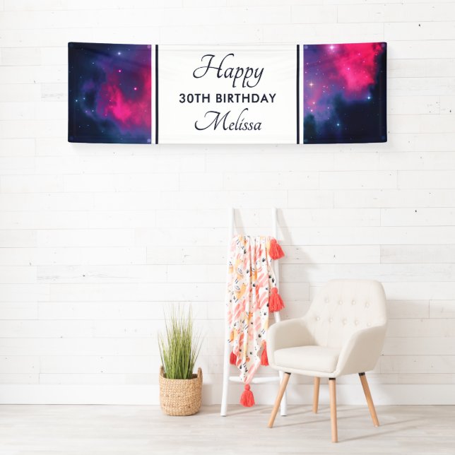 Pink & Blue Galaxy Nebula & Stars Geburtstag Banner (Insitu)