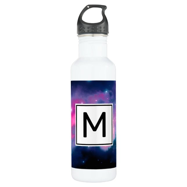Pink & Blue Galaxy & Stars Abstrakt Edelstahlflasche (Vorderseite)