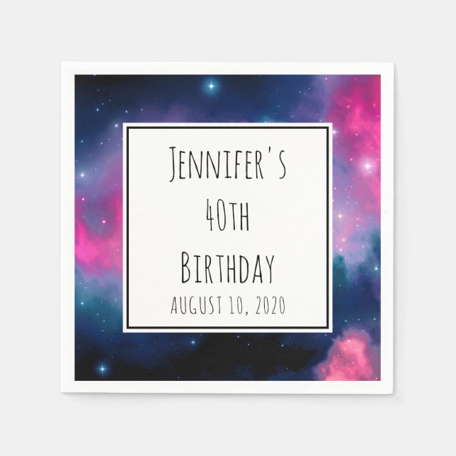 Pink & Blue Galaxy & Stars Abstrakt Geburtstag Serviette (Vorderseite)