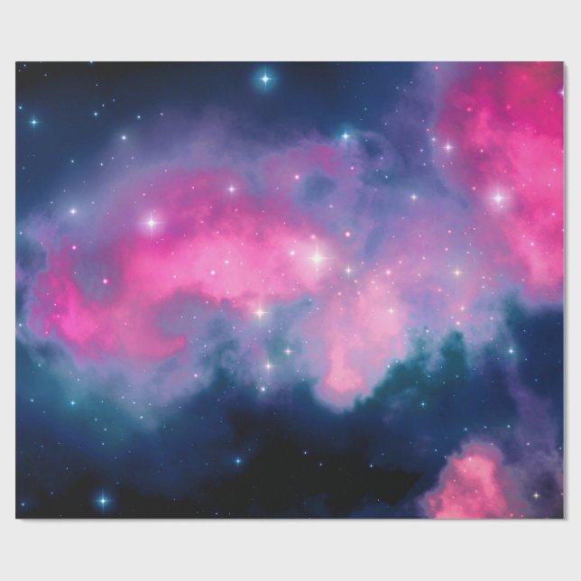 Pink & Blue Galaxy & Stars Abstrakt Geschenkpapier (Flach)