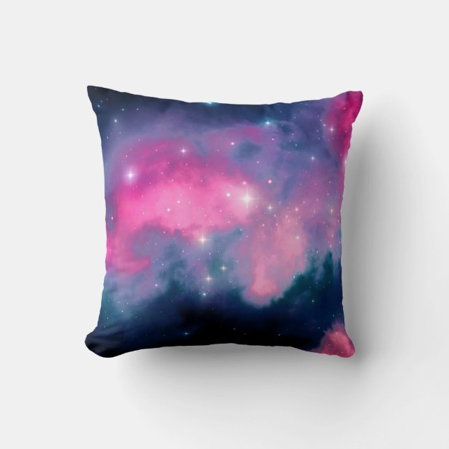 Pink & Blue Galaxy & Stars Abstrakt Kissen (Vorderseite)
