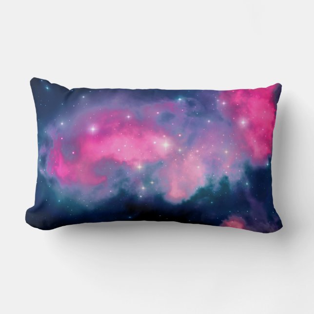 Pink & Blue Galaxy & Stars Abstrakt Lendenkissen (Vorderseite)