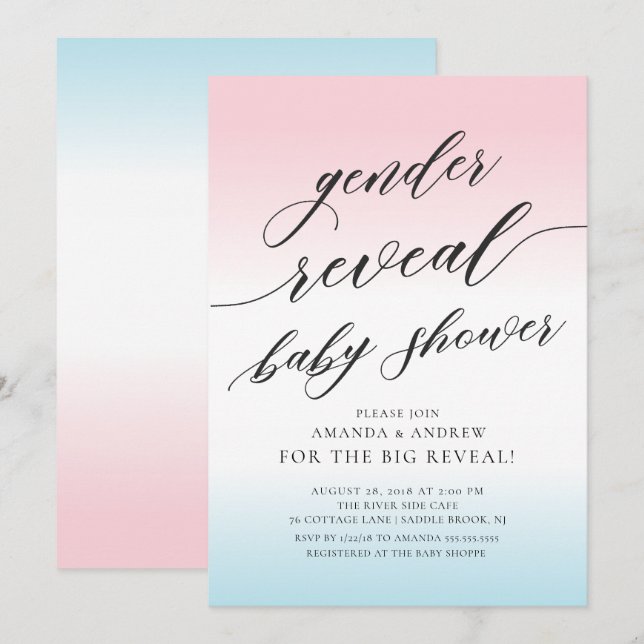 Pink & Blue Gender Reveal Baby Shower Einladung (Vorne/Hinten)