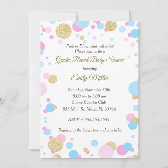 Pink Blue Gender Reveal Baby Shower Einladung (Vorderseite)