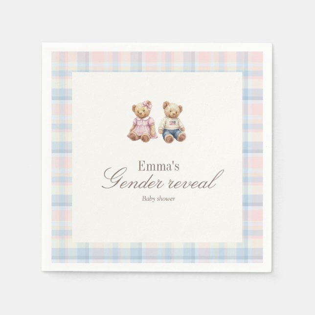 Pink Blue Gender reveal Teddy Bear Baby Shower  Serviette (Vorderseite)