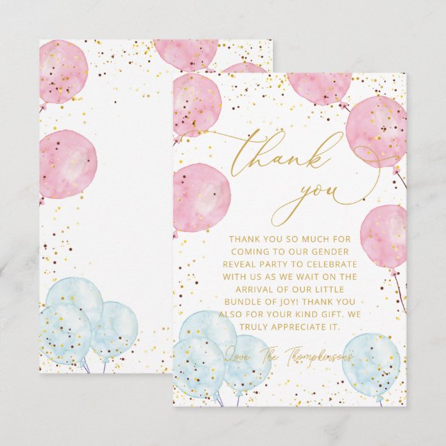 Pink Blue Genre Révéler Merci Note Carte (Devant / Derrière)