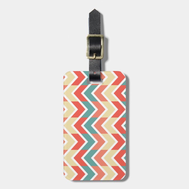 Pink Blue Geometric Design Abstrakt Zigzag Muster Gepäckanhänger (Vorderseite vertikal)