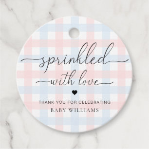 Pink Blue Gingham Baby Dusche mit Liebe gesprenkel Geschenkanhänger
