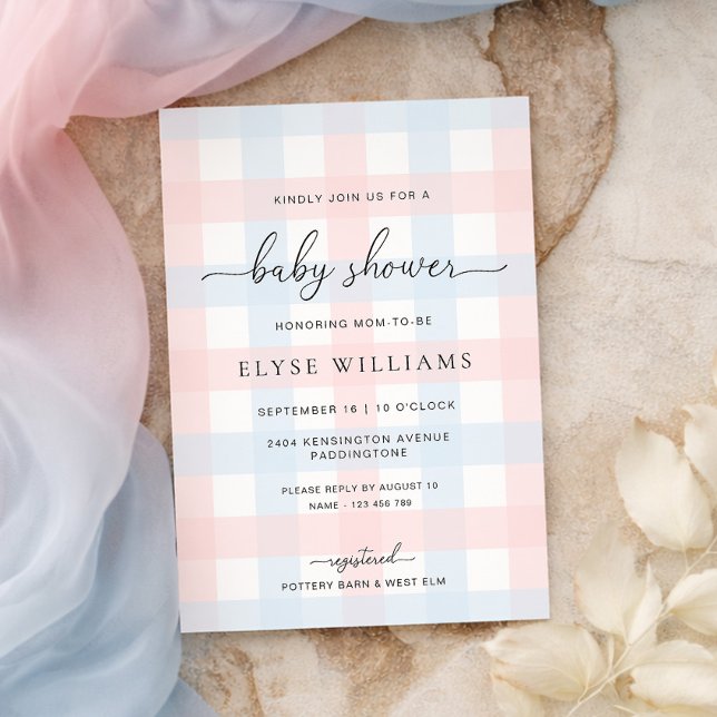 Pink Blue Gingham Baby Shower Invitation Einladung (Von Creator hochgeladen)
