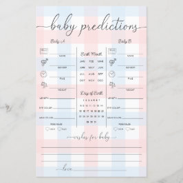 Pink Blue Gingham Twins Baby Predictions Game