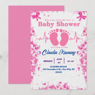 Pink & Blue Girl Baby Dusche Einladung