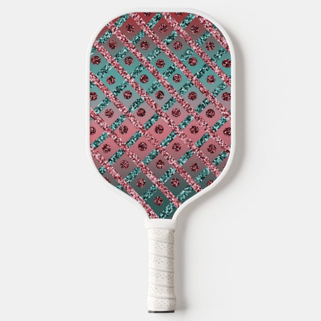 Pink Blue Glam Glitzer Girly Pickleball Schläger (Vorderseite)