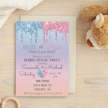 Pink Blue Glitter Drips Sparkle Glam Gender Reveal