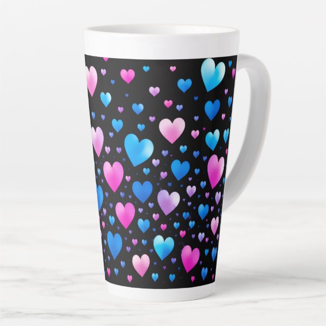 Pink & Blue Glowing Hearts  Milchtasse (Rechte Ecke)