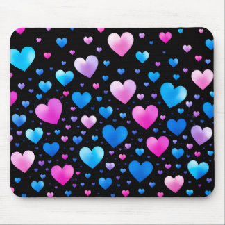 Pink & Blue Glowing Hearts Mousepad