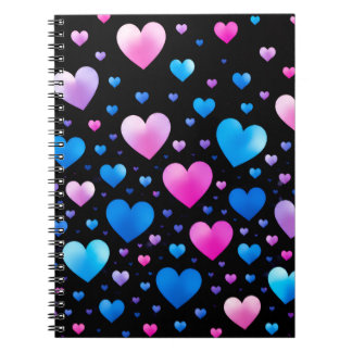Pink & Blue Glowing Hearts  Notizblock