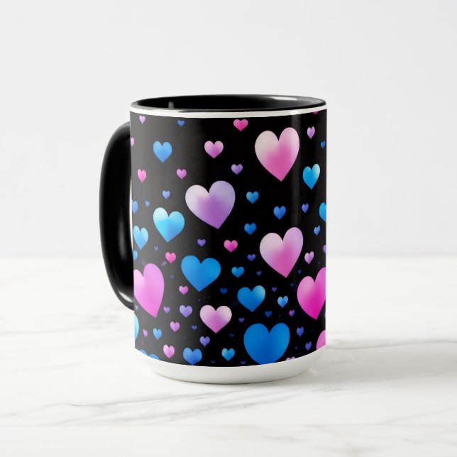 Pink & Blue Glowing Hearts  Tasse (Vorderseite Links)