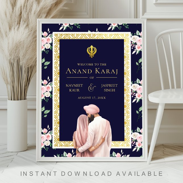 Pink Blue Gold Anand Karaj Mariage Affiche de bien (Créateur téléchargé)