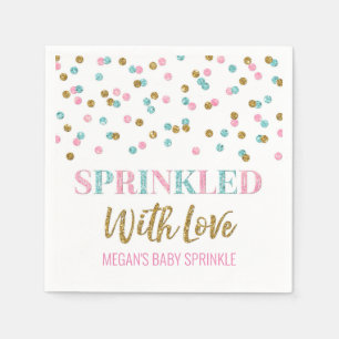 Pink Blue Gold Confetti Sprinkler mit Liebe Serviette